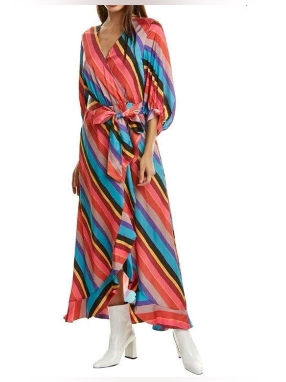 CROSBY by Mollie Burch Young Wrap High Low Colorful Stripe Maxi Dress Sz 2 xs